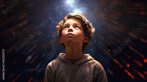 Concept art of kid having an idea, expanding mind. Generative ai.