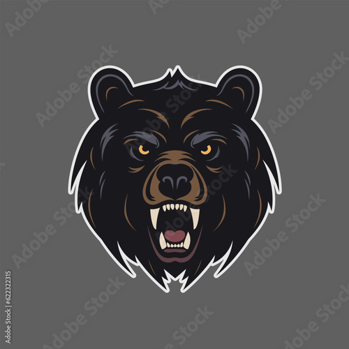 Growling grizzly bear head vector illustration on isolated homogeneous background