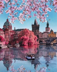 Acrylglasbilder Karlsbrücke Karlsbrücke Prag mit blühenden Blumen  © sriyani