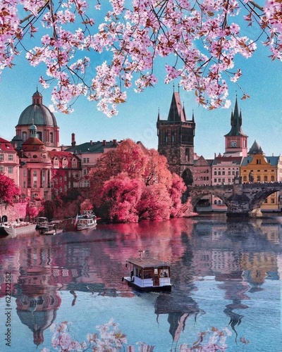 Tablou pe pânză charles bridge flowers