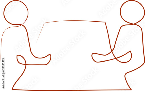 Continuous line minimalistic icon with job interview between candidate and headhunter vector