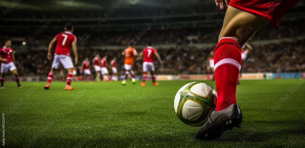 Obraz premium Soccer action on football field during sports championships. Generative Ai.