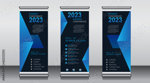 three modern roll up banner design template