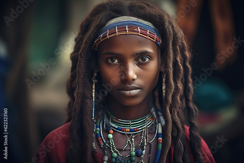 Portrait of a traditional and beautifully graceful Ethiopian woman, embodying the rich heritage of her land