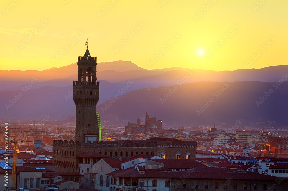 View on Tower of Palazzo Vecchio in Florence, Italy