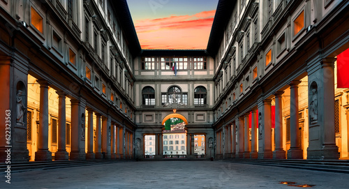 Piazzale degli Uffizi in Florence at sunrise, Italy photo