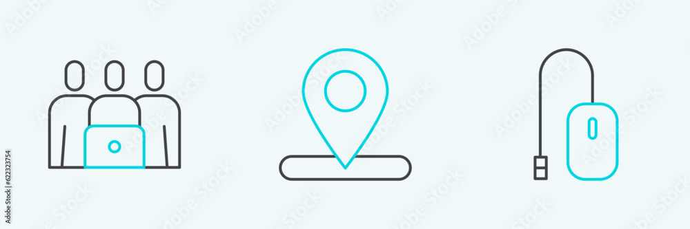 Set line Computer mouse, Online class and Location icon. Vector Set line Computer mouse, Online class and Location icon. Vector