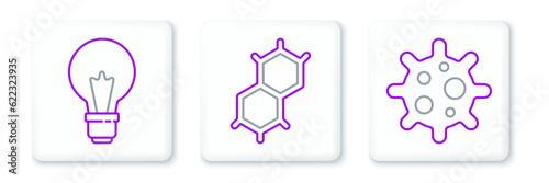 Set line Virus, Light bulb with concept of idea and Chemical formula icon. Vector