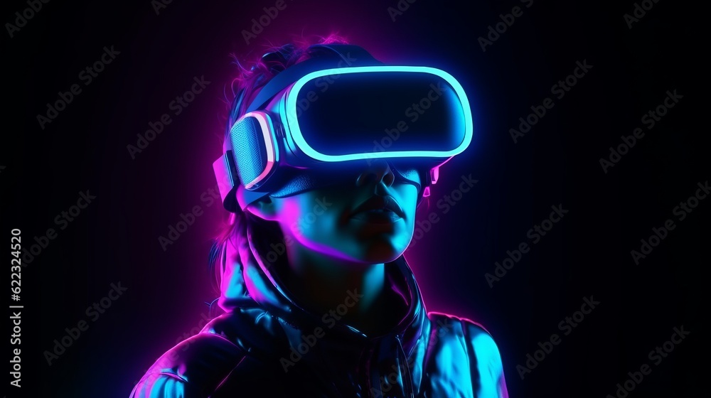 Virtual reality 3d augmented experience exited digital generate person wear vr glasses goggle headset hand gesture touch 3d object in virtual world fun cheerful and remarkable,generative ai Virtual reality 3d augmented experience exited digital generate person wear vr glasses goggle headset hand gesture touch 3d object in virtual world fun cheerful and remarkable,generative ai