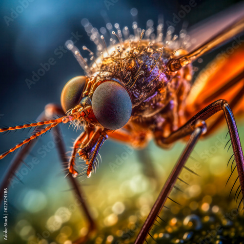 Makroaufnahme einer Mücke, Stechmücke (Culicidae) auf der Haut, Generative AI © pwmotion