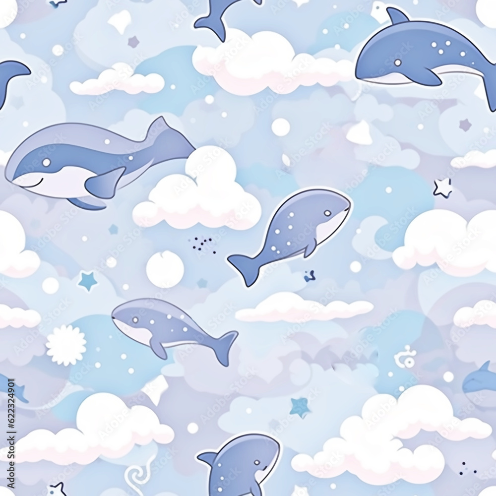 Naklejka premium Aerial Aquatics, seamless pattern.Generative AI