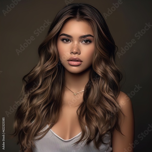 Gorgeous brunette woman with amazing hair. Great for articles about beauty, hair fashion, salon, cosmetics, skin care, hair care, hair products, fashion, trends, grooming etc.