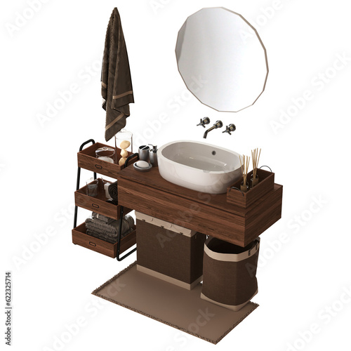 Bathroom accessories isolated on transparent background, bidet, 3D illustration, cg render
