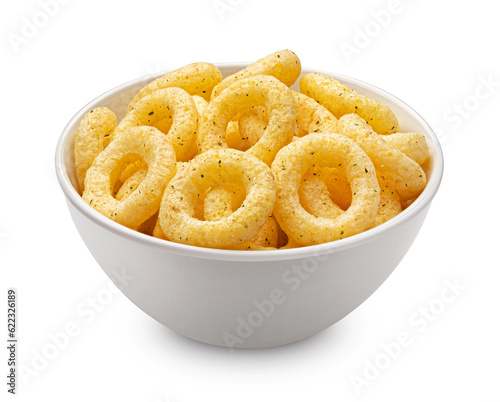 Fototapeta Naklejka Na Ścianę i Meble -  Crispy onion rings in bowl isolated on white background