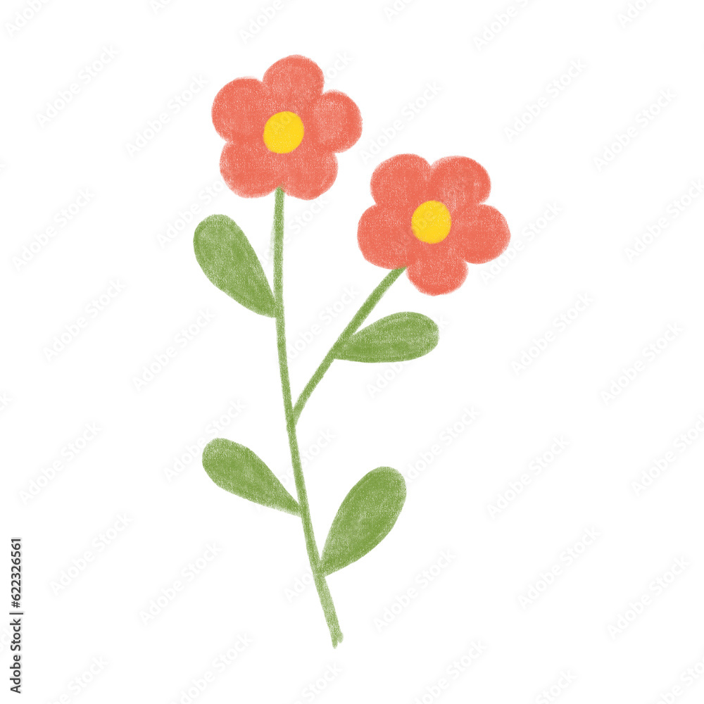 cute minimal flower plant with color pencil style