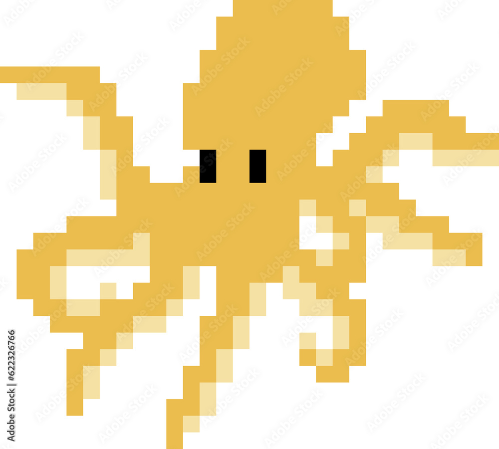 Octopus cartoon icon in pixel style. Octopus cartoon icon in pixel style.