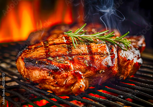 Barbecue, Schweinefleisch auf dem heißen Grill, Generative AI
