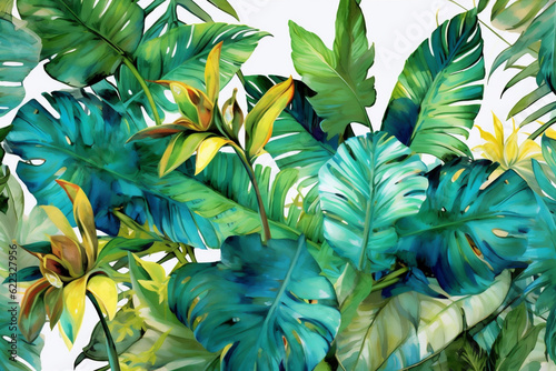 Fototapeta Naklejka Na Ścianę i Meble -  pattern leaf banana jungle tropical summer palm background trendy seamless design. Generative AI.