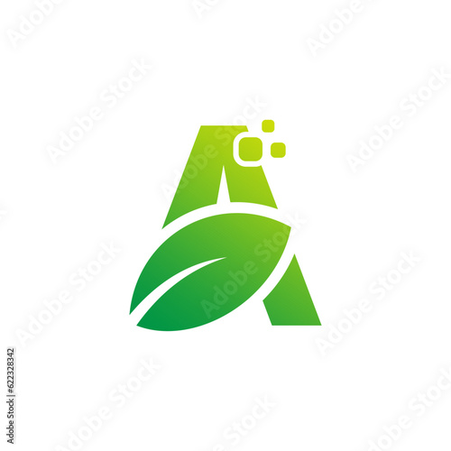 Green leaf a initial organic logo vector image