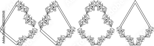 Cute hand drawn set of flowers. Doodle plant vector illustration for wedding design, logo and greeting card. Isolated on transparent background