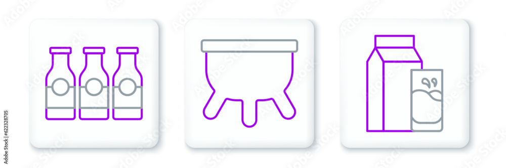 Set line Paper package for kefir, Bottle with milk and Udder icon. Vector Set line Paper package for kefir, Bottle with milk and Udder icon. Vector