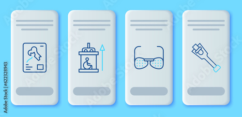 Set line Elevator for disabled, Blind glasses, X-ray shots and Prosthesis leg icon. Vector