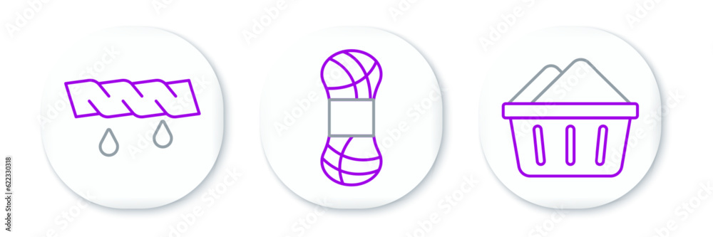 Set line Basin with soap suds, Squeeze clothes and Yarn icon. Vector Set line Basin with soap suds, Squeeze clothes and Yarn icon. Vector