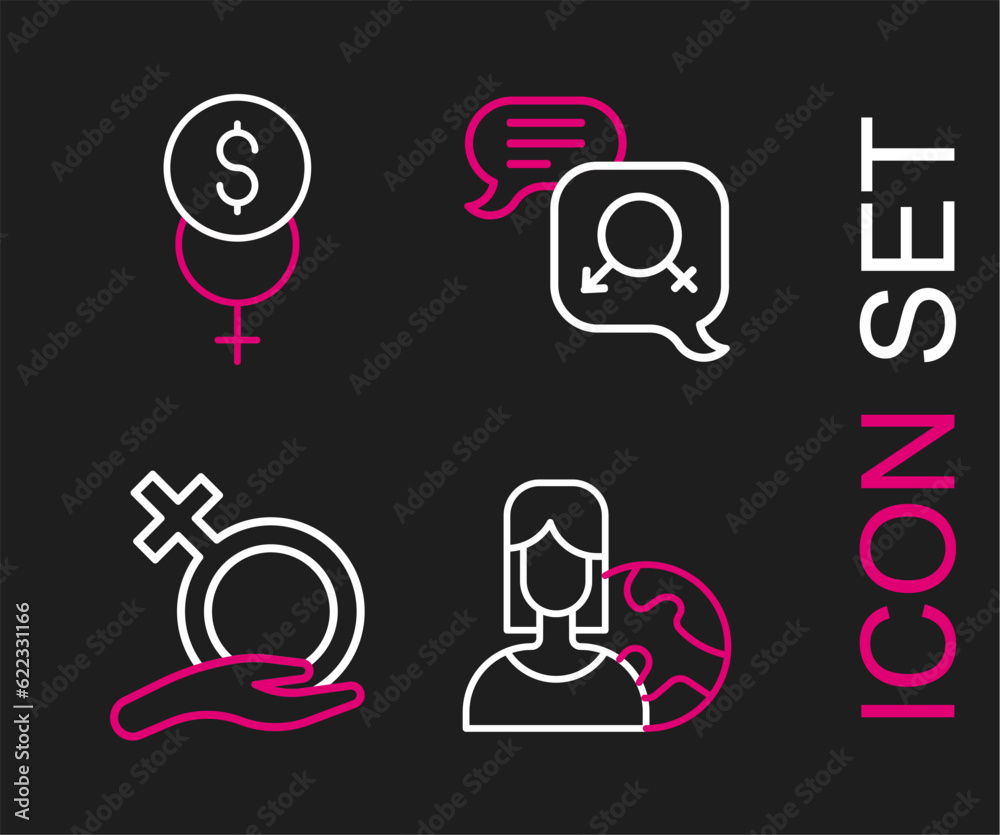 Set line Women from different countries, Female gender, Gender equality and Feminism finance icon. Vector Set line Women from different countries, Female gender, Gender equality and Feminism finance icon. Vector