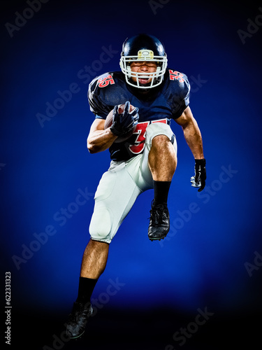 one american football player man isolated on colorful black background