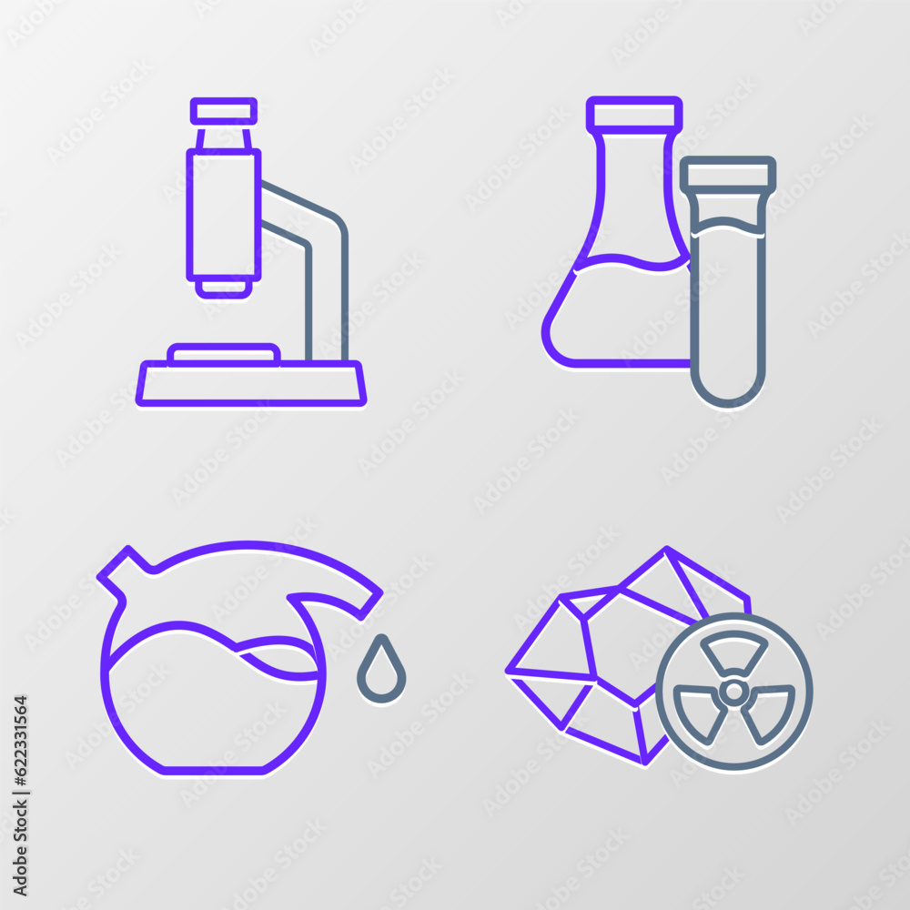 Set line Radioactive, Test tube, and Microscope icon. Vector Set line Radioactive, Test tube, and Microscope icon. Vector