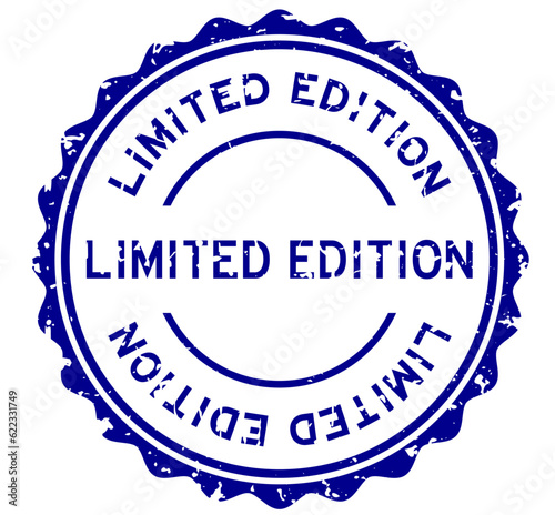 Grunge blue limited edition word round rubber seal stamp on white background