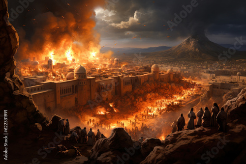 Destruction of the city of Jericho victory of God and the people of Israel Generative AI Illustration