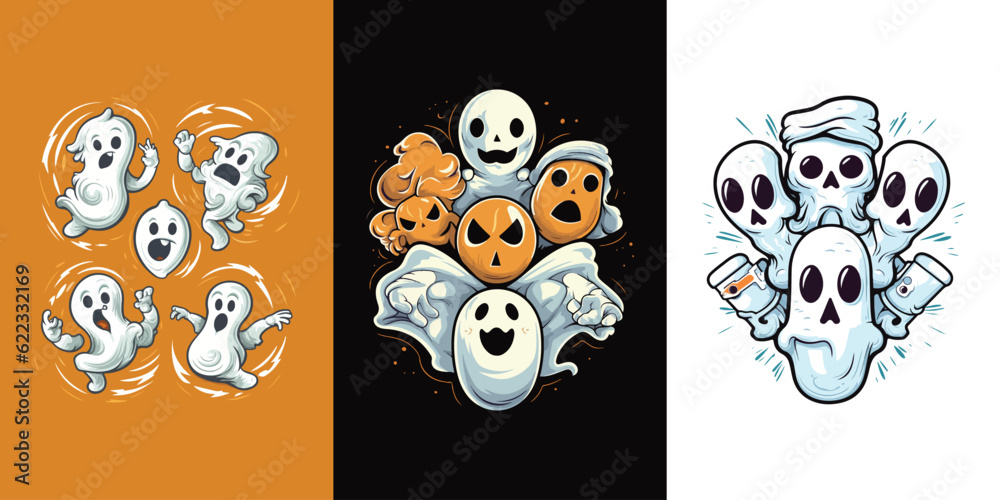 Obraz premium Cartoon ghost stickers in white color collection