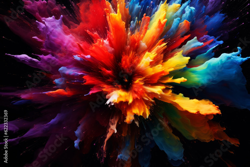 Explosion of multi-colored paints. Generative AI © Artsiom P