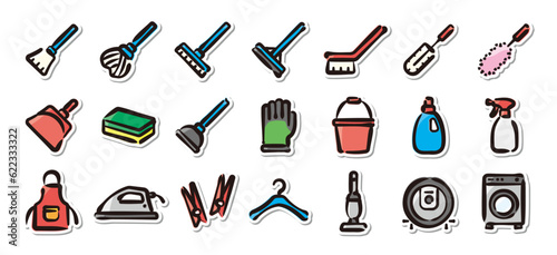 Illustrated sticker set of cleaning and housekeeping.Quick and simple to use.