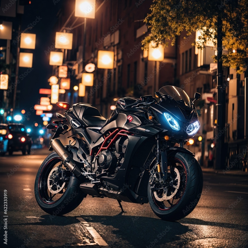 Parking Motor Bike, A City That Never Sleeps, Embrace the Vibrant Nightscape in All Its Glory