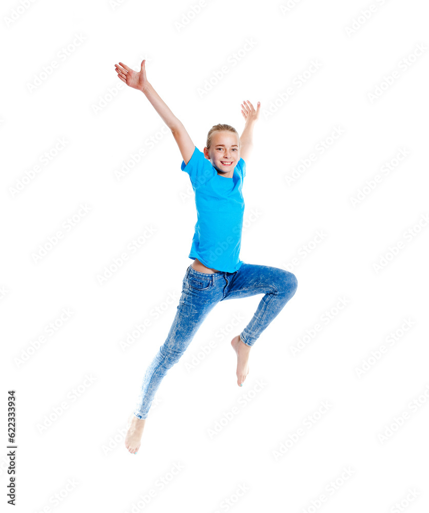 Young Girl with Blond Hair Jumping in the Air Young Girl with Blond Hair Jumping in the Air