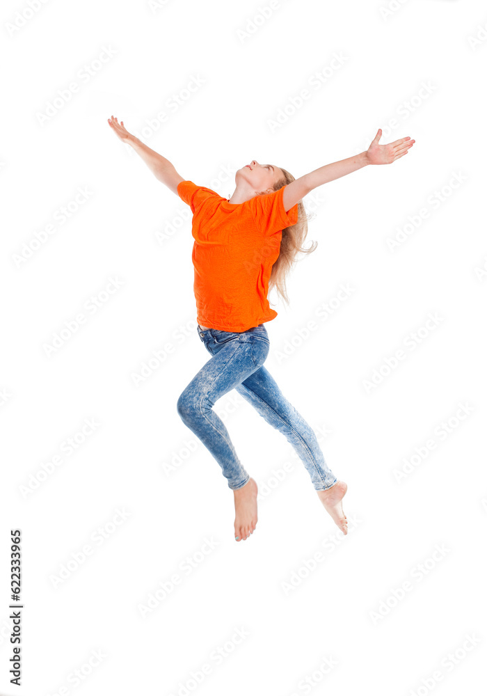 Young Girl with Blond Hair Jumping in the Air Young Girl with Blond Hair Jumping in the Air