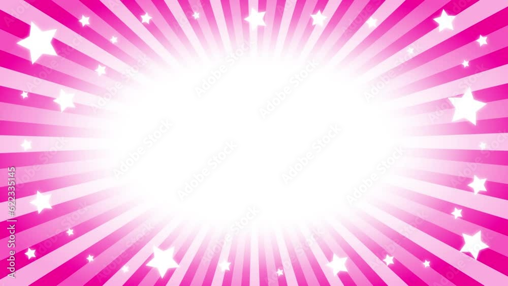 集中線と星が回転するアニメーション背景　中央でフラッシュが光る　ビビッドピンク