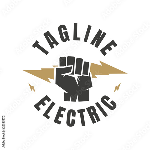 Vintage Retro Illustration of fist holding lightning bolt Power concept isolated on emblem vector illustration
