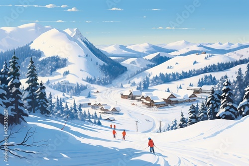 people during sport at a ski resort in winter. ai generative.