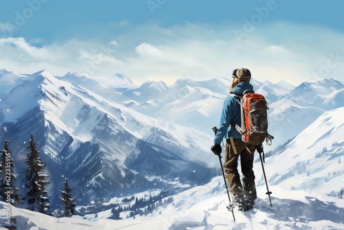 hiker on top of mountain. Ai generative © W&S Stock