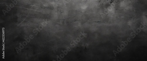 Dark grey grunge textured wall. Panoramic background.