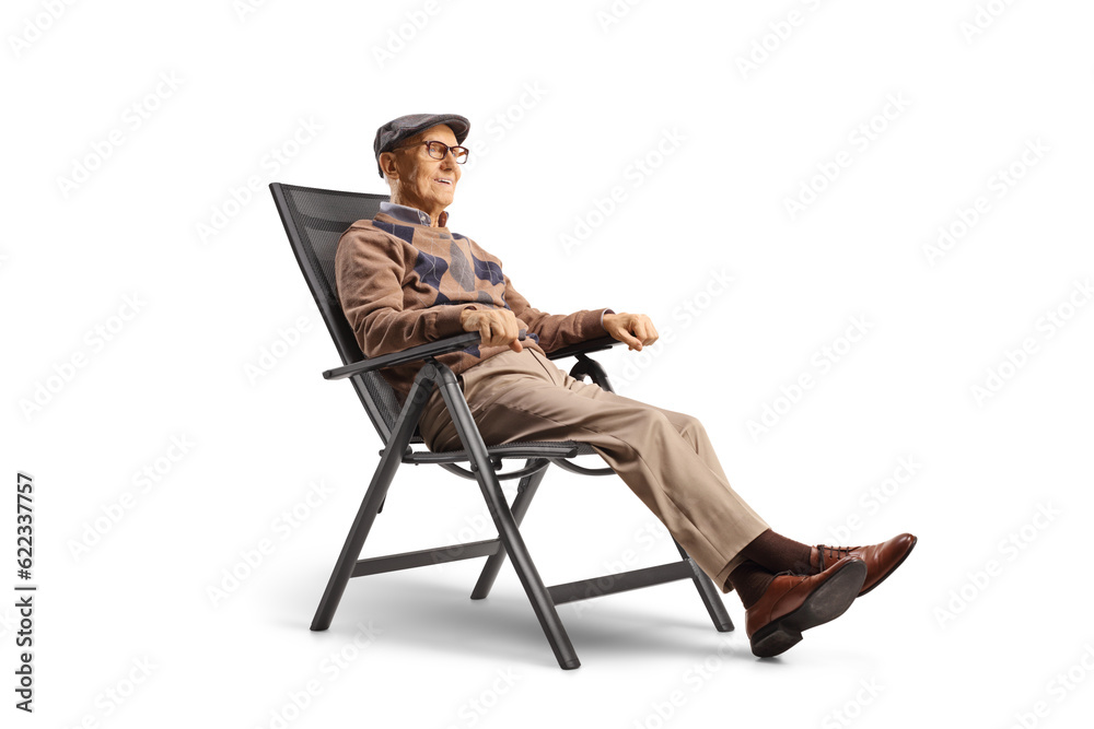 Senior man resting in a foldable chair