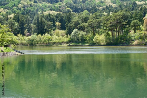 A pond and a quiet park in Komagane City