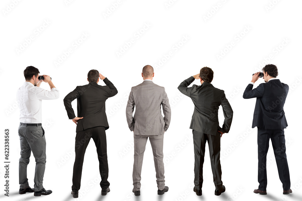 Obraz premium Businessmen carefully look in the same direction