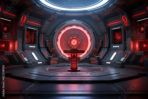 Conference room interior in futuristic starship, generative AI
