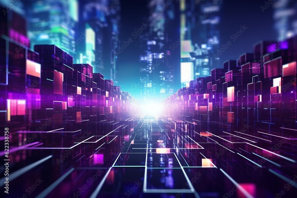 Futuristic city with glowing neon lights. 3D Rendering Futuristic city with glowing neon lights. 3D Rendering