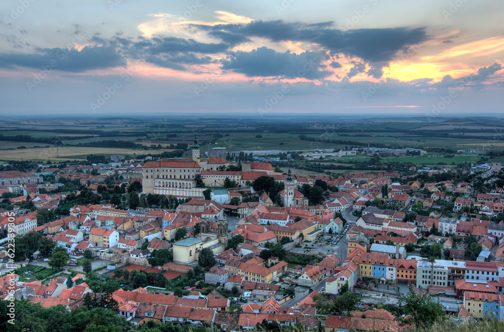 Fototapeta premium Mikulov Castle is a Baroque castle, which is located near the center of Mikulov in the district Breclav, Moravia. It stands on a rocky hill called Castle Hill and is one of the landmarks of the city. 