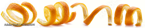 Bild auf Leinwand Set of orange peels or orange zests on white background.